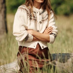 EUC Doen Clarke Cardigan in Oatmeal Olympia Fair Isle size L